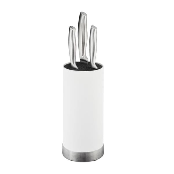 Relaxdays knivställ, runt, knivblock utan innehåll, med insats i plaststänger, H x D 22 x 11 cm, vit