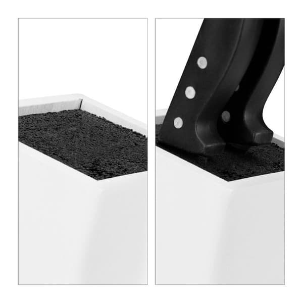 Relaxdays Bambu knivblock i trä knivhållare 6 knivar för förvaring av bestick för kök, HxBxD 25x11x17 cm, vit