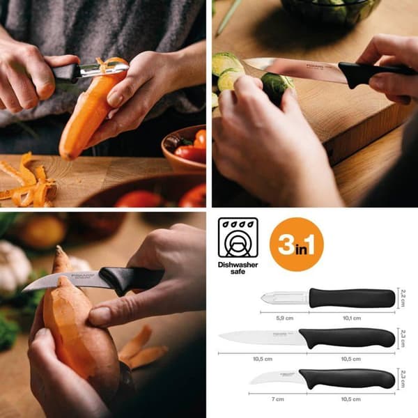 Fiskars - 1065600 - ENSEMBLE DE 3 COUTEAUX FÖR LAGNING AV GRÖNSAKER ESSENTIELLAR