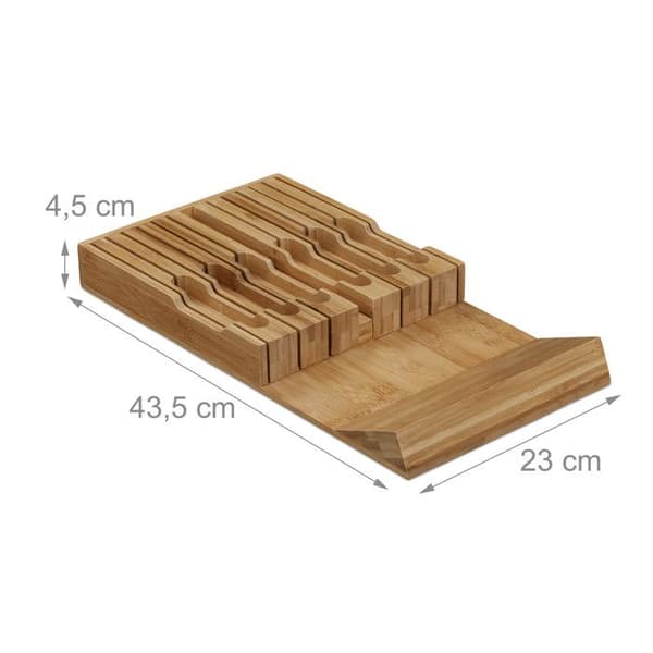 Relaxdays Knivset för låda, 12 knivar & slip, bambublock, horisontell, HLP: 4,5 x 43,5 x 23 cm, natur