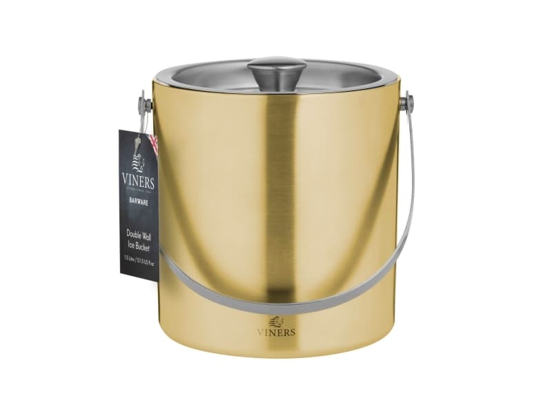 Viners 302.235 Barware Ice Bucket, Double Wall, 1.5l, Gold Tone, Stainless Steel