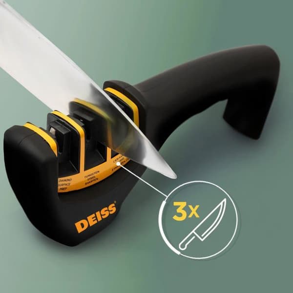 Deiss PRO 3-stegs köks- och fickknivsslipare - Professionell kvalitet manuell knivbladsslipare
