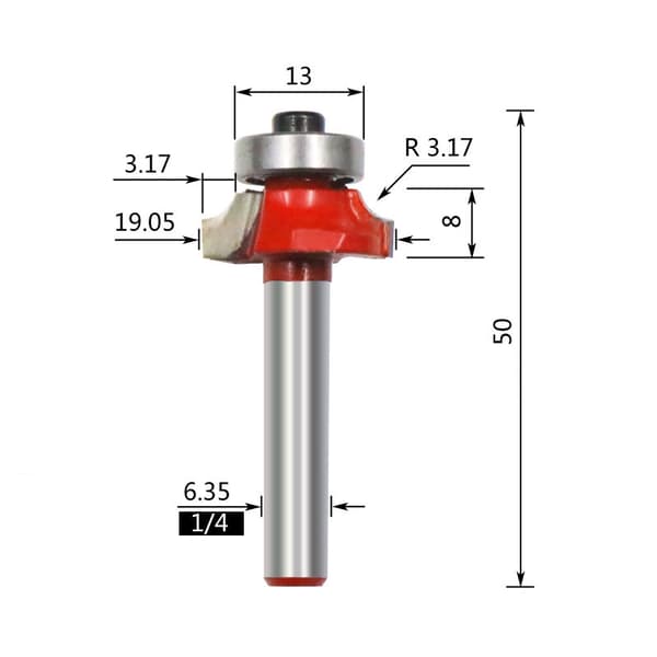 INF Afrunding overfræser 1/4"x1/4" (3,17 mm radius) - Træbearbejdning fræsebit