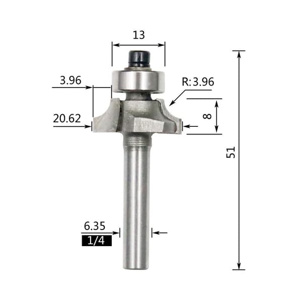 INF Afrunding overfræser 1/4"x1/4" (3,17 mm radius) - Træbearbejdning fræsebit