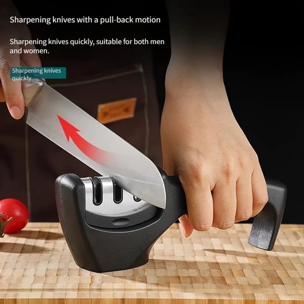 Manuell Knivslip, 3-stegs, Ergonomisk Design, Svart/Krom, Professionell Skärpa