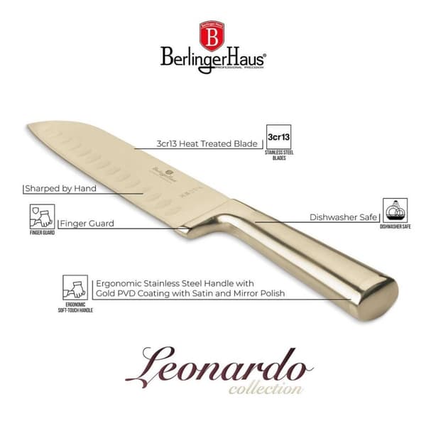 Stål Santoku Kniv Berlinger Haus 17,5cm Bh-2829 Guld Lumarko!
