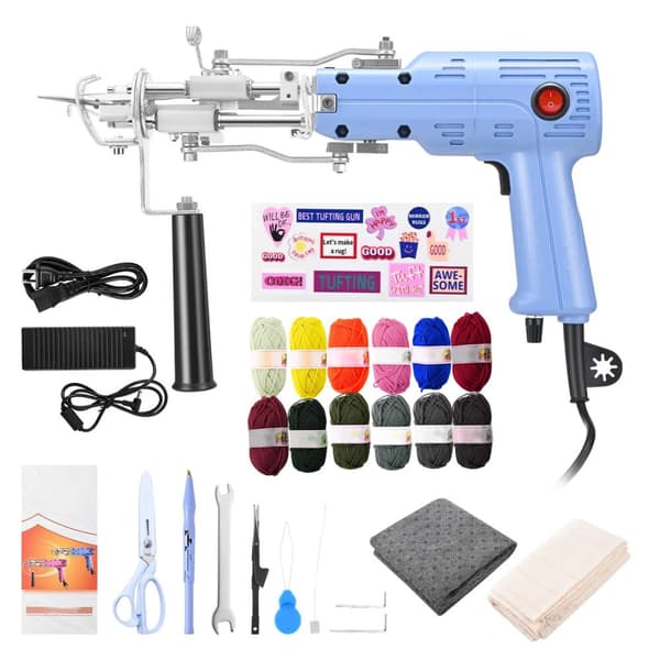 Tufting Gun Kit, Højhastigheds- og Justerbare Tæppehøjder, Omfattende Tilbehørsæt,Blå Sæt EU 220V