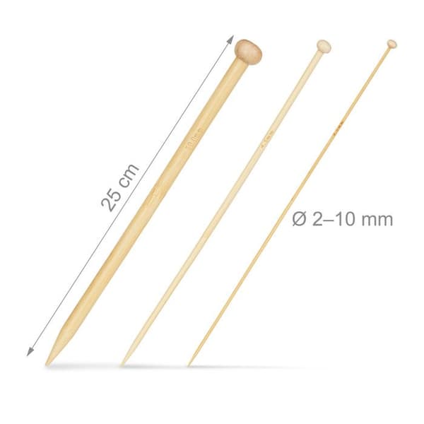 Relaxdays Bamboo Stickor, Set om 36, Trästickning Set, Lång Nål Tjocklek 2-10 mm, Naturlig