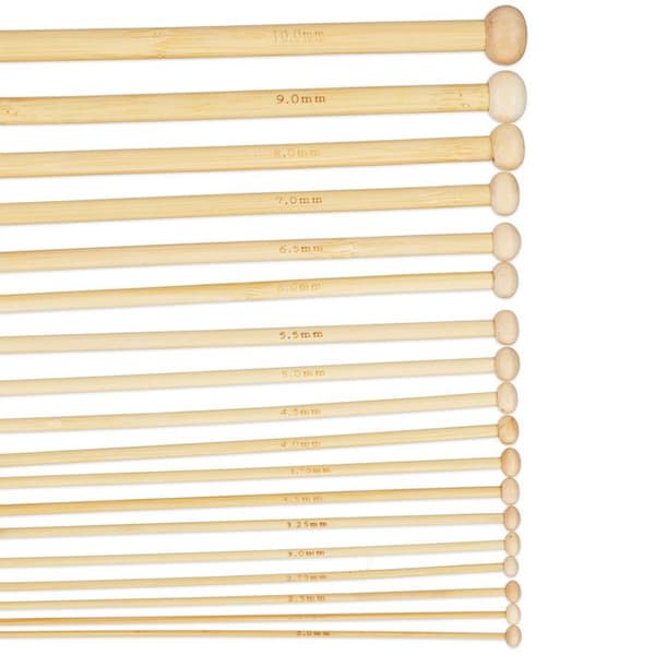 Relaxdays Bamboo Stickor, Set om 36, Trästickning Set, Lång Nål Tjocklek 2-10 mm, Naturlig