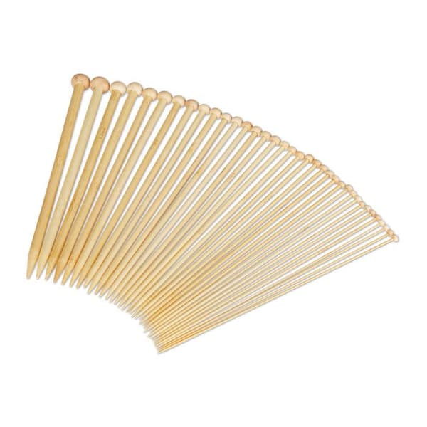 Relaxdays Bamboo Stickor, Set om 36, Trästickning Set, Lång Nål Tjocklek 2-10 mm, Naturlig