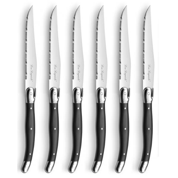 Lou Laguiole Grillkniv i Träblock, Antracit, 6-pack - Lou Laguiole