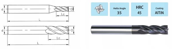 VHM hårdmetalskærer 18 x 45 x 100 4F 4 AlTiN knive