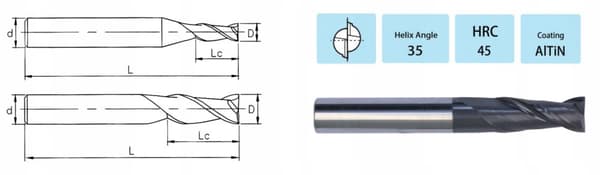 VHM hårdmetalskærer 2 x 6 x 50 2F 2 knive 45 HRC!