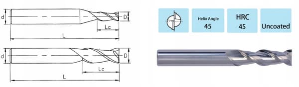 VHM fræser til ALUMINIUM 2P 3 x 8 x 3D x 50 mm 45 HRC