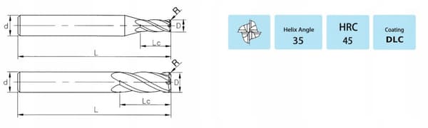 VHM Radialskärare för aluminium 2 x R0,2 x 50 mm