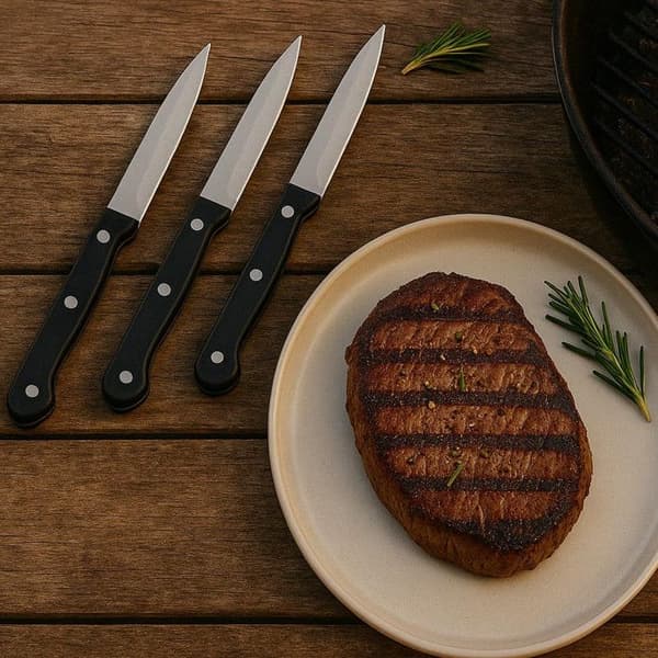 Steakknivar - Ej specificerat - Set om 3 - Rostfritt stål - Slät blad 11 cm - Ergonomisk