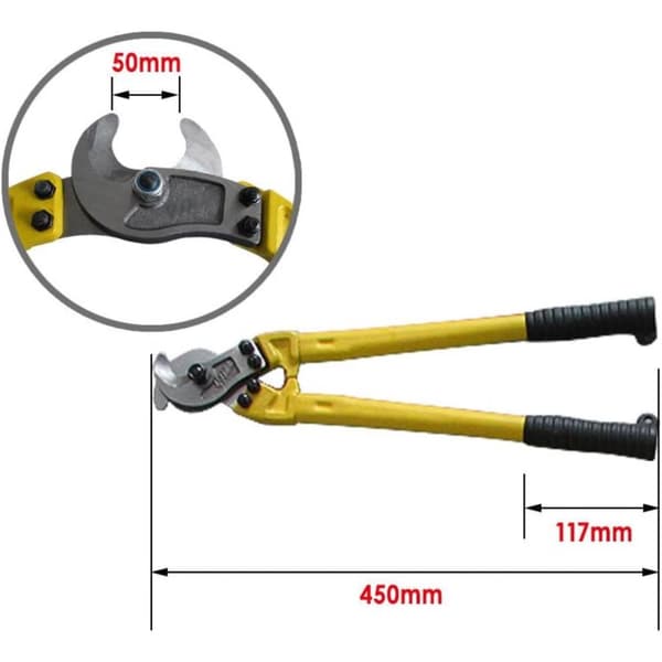 Heavy Duty Kabelskærer, 18 Tommer Lang, Skærer Op til 150mm², Ergonomisk Skridsikker Greb