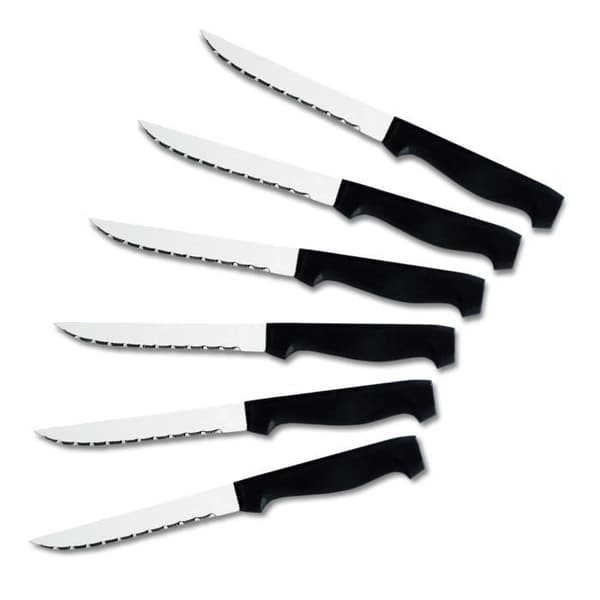 Le Couteau du Chef Lot 6 halvtångsbiffar svart handtag, stekkniv, vit, svart, polypropen, 50 mm, 20 mm