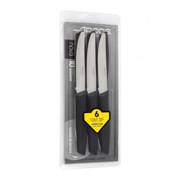 Bordslåda Arcos 6 knivar med mikrotandade blad 11cm Svart