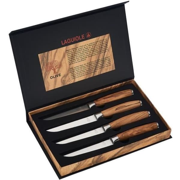 Steakknivset - LAGUIOLE - 4 delar - Rostfritt stål - Olivträ - Brun