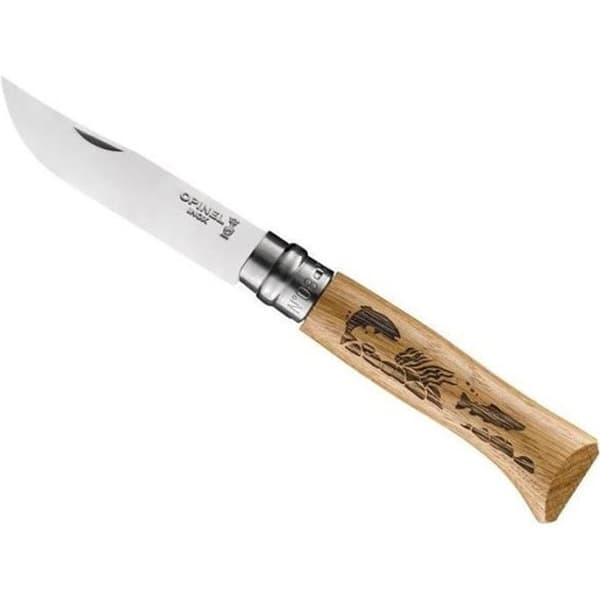 Kniv - OPINEL - 92334 - 11cm blad i rostfritt stål - Ekträhandtag - Fiskdekor