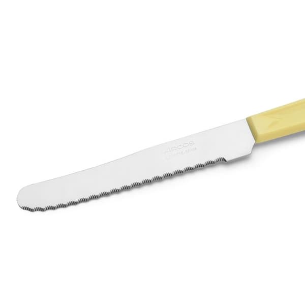 Bordskniv Arcos Bord 802900 monoblock av en bit rostfritt stål, gul mango och 11 cm blad i en låda.