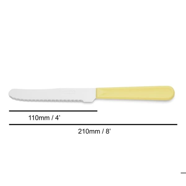 Bordskniv Arcos Bord 802900 monoblock av en bit rostfritt stål, gul mango och 11 cm blad i en låda.