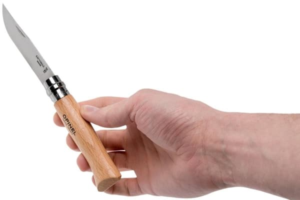 OPINEL NO8 STEINLESS STEEL + LEATHER SHEAT, opinelkniv nr 8 med läderfodral