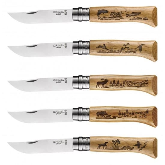 OPINEL NO8 ANIMALIA FISH OAK STEINLESS, Opinel fällkniv flugfiske