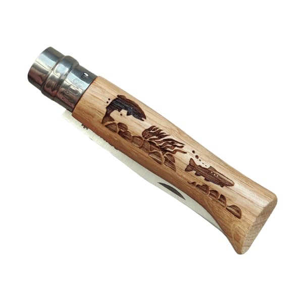 OPINEL NO8 ANIMALIA FISH OAK STEINLESS, Opinel fällkniv flugfiske