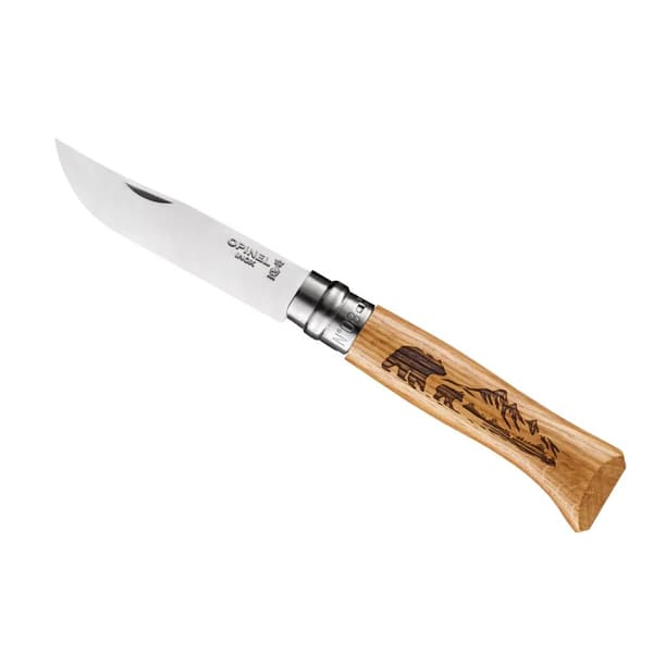 OPINEL NO8 ANIMALIA AMERICA BEAR OAK STEINLESS, Opinel fällkniv björnmotiv