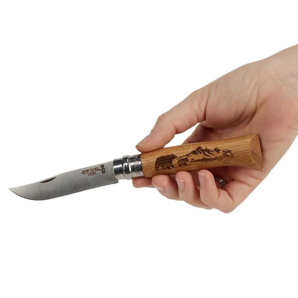 OPINEL NO8 ANIMALIA AMERICA BEAR OAK STEINLESS, Opinel fällkniv björnmotiv