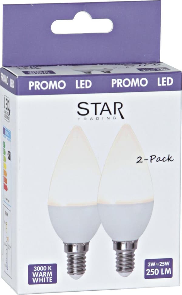 Kronljuslampa LED. 2-Pack. E14.  3W. 3000K