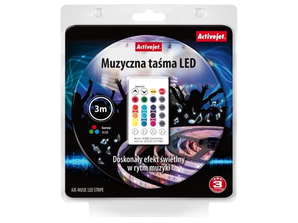 Activejet AJE-LED MUSIC STRIPE, Universale lysstriper, Inne/Ute, Balkong, Hage, Terrasse, Terrasse, Universell, Klebende teip, Sort, Hvit, IP65