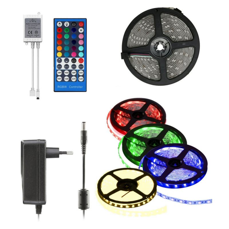 Ljusslinga 5 meter, röd grön blå vit fjärrkontroll RGBW