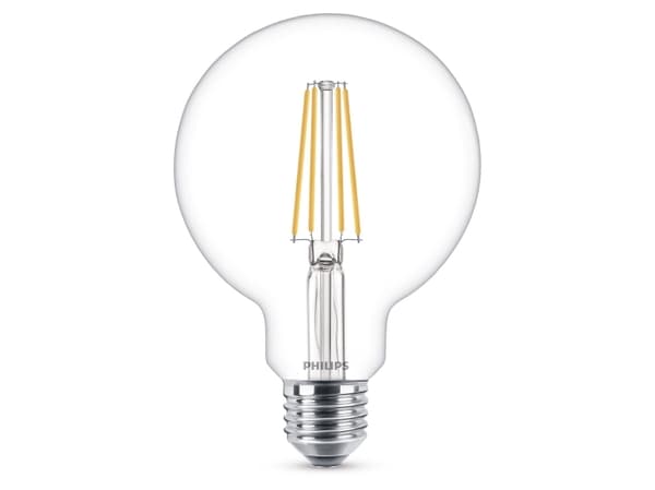 Philips - LED-glödlampa - form: glob - klar finish - E27 - 7 W (motsvarande 60 W) - klass A++ - varmt vitt ljus - 2700 K