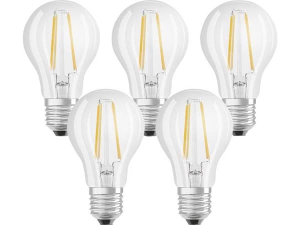 OSRAM BASE CLASSIC A - LED-glödlampa - form: A60 - klar finish - E27 - 7 W (motsvarande 60 W) - klass E - varmt vitt ljus - 2700 K (paket om 5)