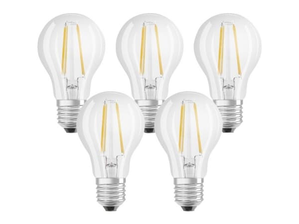 OSRAM BASE CLASSIC A - LED-glödlampa - form: A60 - klar finish - E27 - 7 W (motsvarande 60 W) - klass E - varmt vitt ljus - 2700 K (paket om 5)