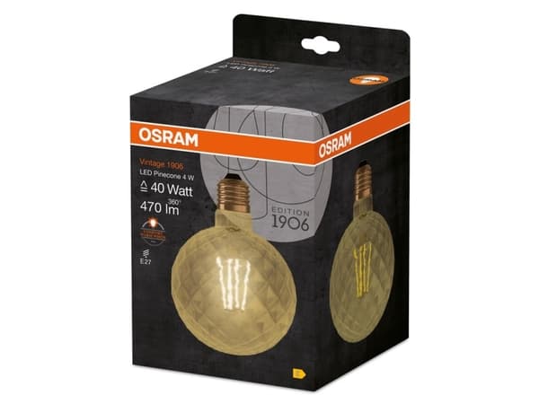 OSRAM Vintage 1906 - LED-filamentlyspære - form: furukongle - E27 - 4 W (ekvivalent 40 W) - klasse E - behagelig varmt lys - 2500 K - gull