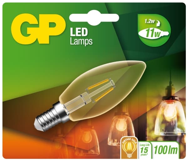 GP LED-lamppu 080565 Kynttilä kultainen E14 2W (11W)