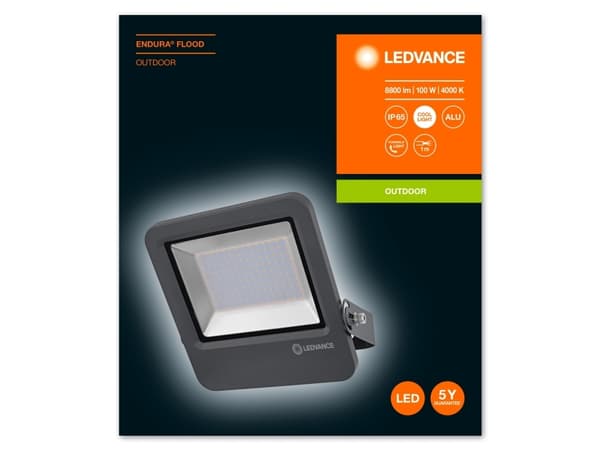 LEDVANCE ENDURA FLOOD, Grafit, IP65, Aluminium, Glas, I, 1 m, 100 W