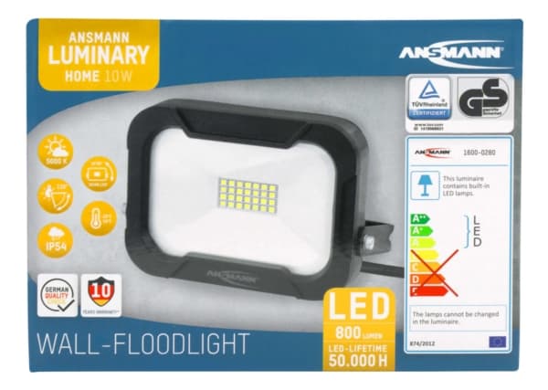 Ansmann WFL800, 10 W, LED, 1 lamppu(a), Musta, Valkoinen, 800 lm