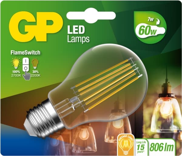 GP LED-lamppu 085317 FlameSwitch E27 7W (60W) 806 lm 806 lm