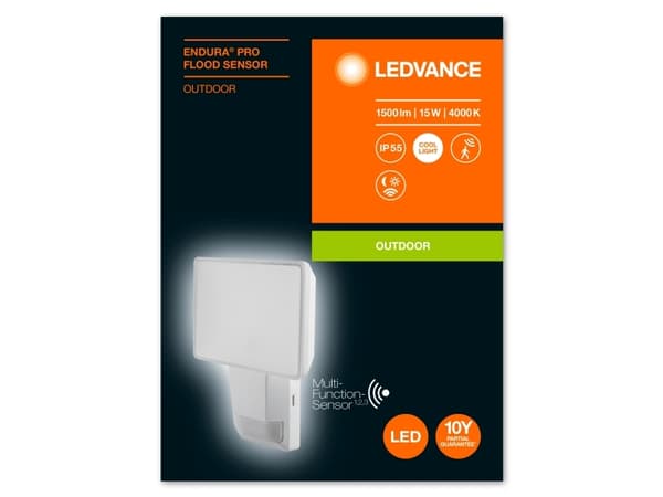 LEDVANCE ENDURA PRO FLOOD, Hvit, IP55, Polykarbonat (PC), II, IK05, 15 W