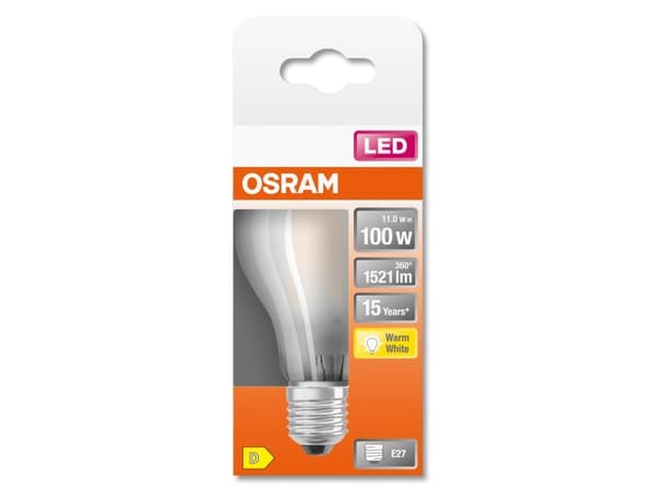 OSRAM Retrofit CLASSIC A - LED-filamentlyspære - form: A60 - E27 - 10 W (ekvivalent 100 W) - klasse D - varmt hvitt lys - 2700 K
