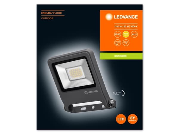LEDVANCE ENDURA - Strålkastare - LED - 20 W - varmt vitt ljus - 3000 K - mörkgrå, semi-frosted glass