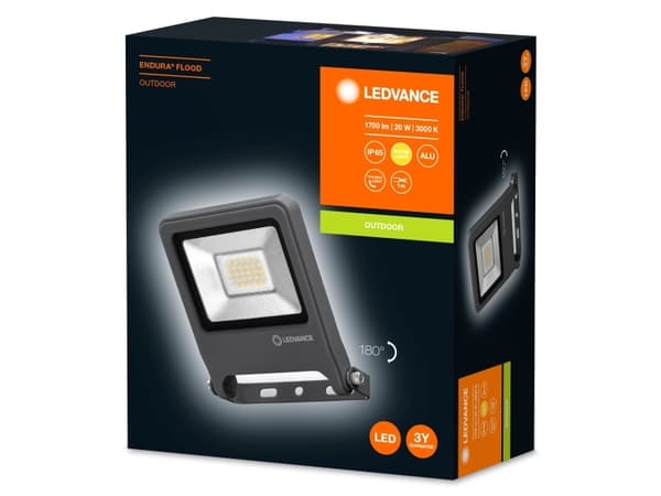 LEDVANCE ENDURA - Strålkastare - LED - 20 W - varmt vitt ljus - 3000 K - mörkgrå, semi-frosted glass