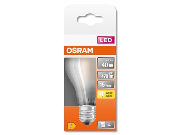 OSRAM STAR CLASSIC A - LED-glödlampa med filament - form: A60 - glaserad finish - E27 - 4 W (motsvarande 40 W) - klass E - varmt vitt ljus - 2700 K