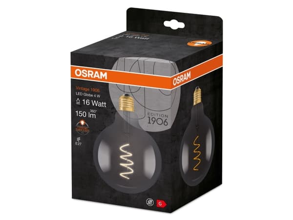 OSRAM Vintage 1906 - LED-filamentlyspære - form: G125 - klar finish - E27 - 4 W (ekvivalent 16 W) - klasse G - behagelig varmt lys - 1800 K - røyk