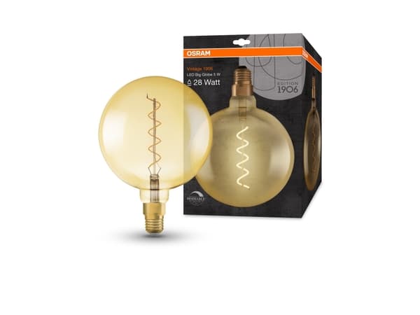 OSRAM Vintage 1906 - LED-glödlampa med filament - form: stor glob - klar finish - E27 - 4 W (motsvarande 28 W) - klass G - varm komfortbelysning - 20